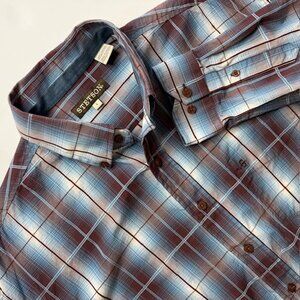 Stetson Men's Plaid Western Button Down Long Sleeve Shirt Size L Blue